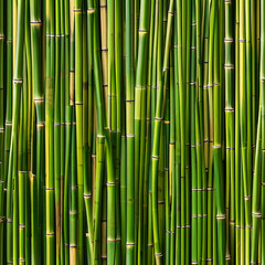 Obraz premium A close up of green bamboo stalks. Concept of calm and tranquility, as the bamboo's natural beauty and simplicity are highlighted. The repetition of the bamboo stalks creates a sense of harmony