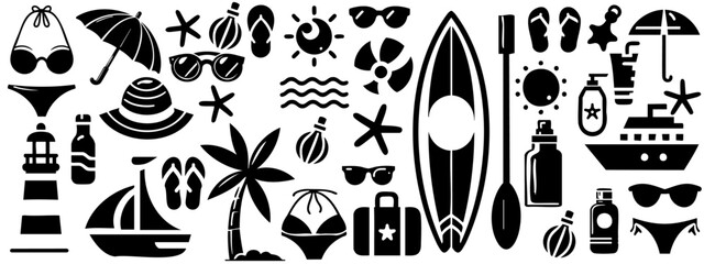 Summer beach accessories set, vacation travel vector, summertime element.
