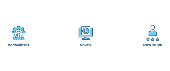MOR  banner web icon vector illustration concept for online reputation management with icon of internet, browser, winner, trust, favorite, and business