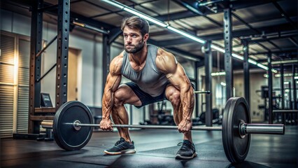 young man lifting weights gym exercise sport 
