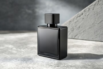 Minimalist Matte Black Perfume Bottle on Concrete Background

