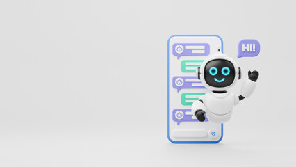 Chatbot AI Artificial Intelligence technology virtual conversation assistant support mobile smart phone online application chatting with customer service automatic answering. 3d rendering.