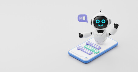 Chatbot AI Artificial Intelligence technology virtual conversation assistant support mobile smart phone online application chatting with customer service automatic answering. 3d rendering.