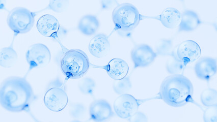 Abstract Molecule and Atom Structure Model - Science, Medical Background, Skincare Technology, and Cosmetic Innovation. 3d rendering.