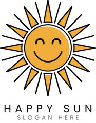 Smiling Happy Sun Icon Design Yellow Rays Warm art logo cute flat line light clean image  