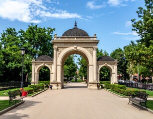 Obraz premium Beautiful Archway Surrounded by Lush Green Trees in a Park
