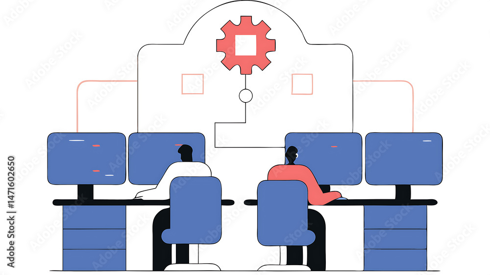 Poster system administration and machine learning engineer programming at his workstation man plans and car