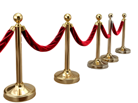 Classic Queue Stanchions with Red Velvet Ropes – Transparent PNG - Powered by Adobe