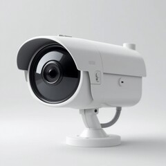 Modern White Security CCTV Camera on White Background Surveillance Technology