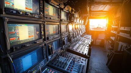 Interior view of a mobile broadcast .