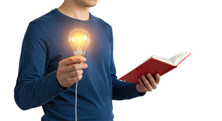 Isolated Man with Light Bulb and Book