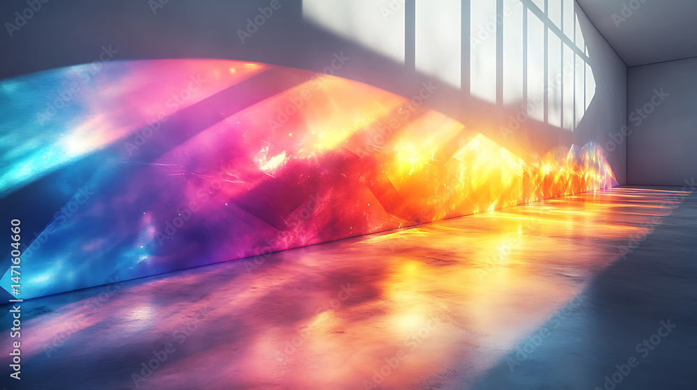 Poster abstract gradient light display in empty room illuminating floor from window