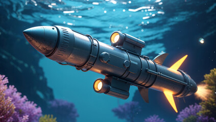 Fototapeta premium illustration of underwater torpedo rocket