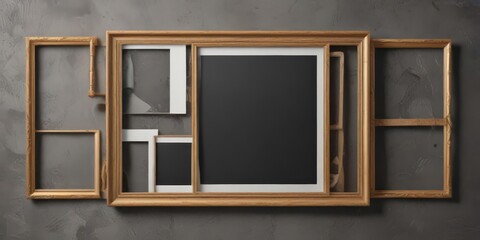 Stylish photo frame collage mockup; diverse frame shapes and colors on a textured background,  plastic,  background