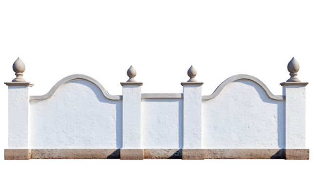 Stucco finished wall fence section, textured surface, Mediterranean style divider, ultra HD photo, isolated on transparent  background