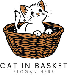 Adorable Kitten in Brown Wicker Basket Illustration cat pet art pet cute logo icon baby   