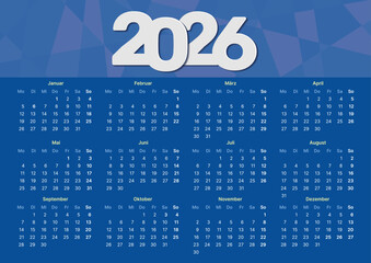 horizontal german calendar 2026 a3 format blue wall calendar template for germany