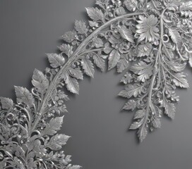 Intricate silver leaf lace border, shimmering metallic background,  background,  lace pattern