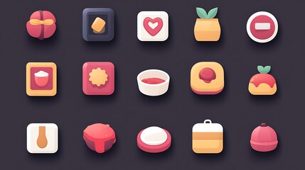 Flat UI Icons Gift with Food, and Love.