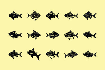 halibut fish design, labeled linocut art vector illustration.