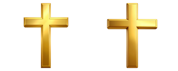 Elegant Golden Christian Cross with Glossy Finish, Religious Symbol Isolated on Transparent Background PNG