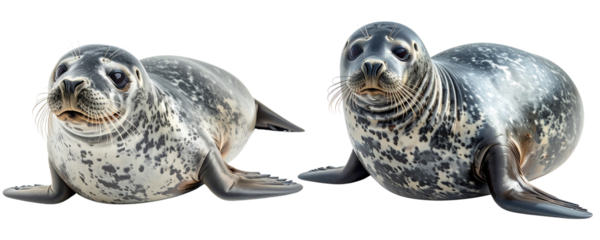 Cute cartoon seal waving flipper, isolated on transparent background PNG
