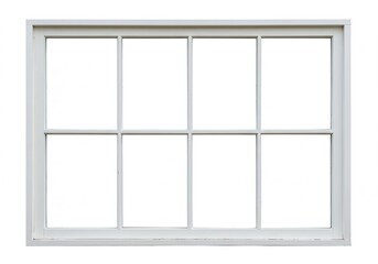 White window frame with eight panes against a white background