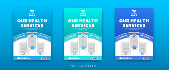Medical healthcare table tent banner template. Display doctor service promotion on table, menu card for restaurant, billboard, rollup in abstract blue colorful shapes