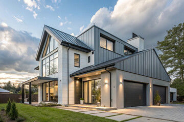 Modern architecture exterior view of a luxury home with contemporary design and stylish details