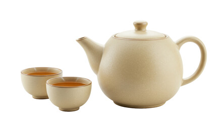 Isolated Teapot and Cups with Beige Tones