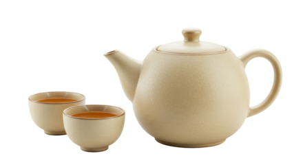 Isolated Teapot and Cups with Beige Tones