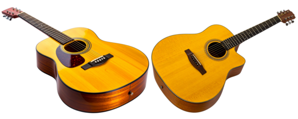  Bright Yellow Acoustic Guitar with Glossy Finish, Isolated on Transparent Background