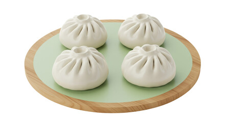 Fototapeta premium Isolated Steamed Buns on a Wooden Plate