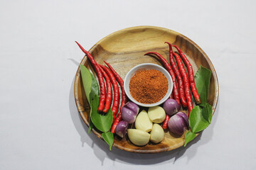 Various ingredients for cooking. Recipes on a plate