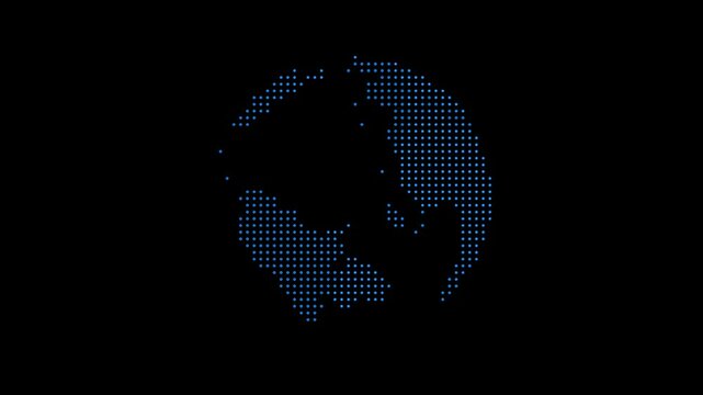 Digital dotted planet earth hologram loop animation isolated. Rotating stylized world globe with glowing particle dots. Big data technology, business, communication, or digital concept - Powered by Adobe