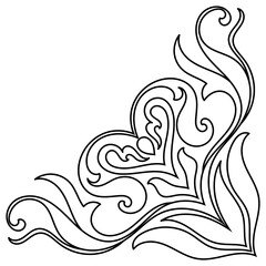 Vintage corner decorative flower pattern, black lines
