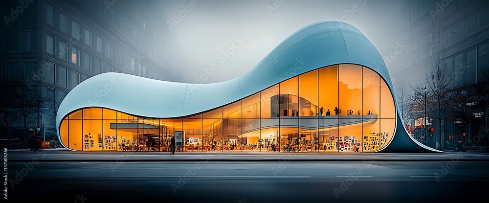 Poster modern library with organic architecture