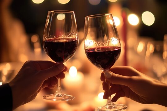 A couple clinking wine celebration romantic.