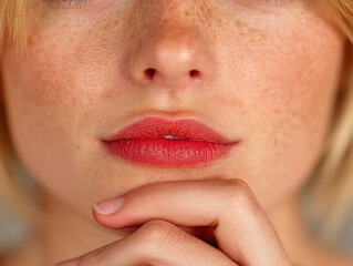 Close-up of a person biting their lower lip in thought or anticipation