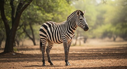 Obraz premium Striped equine amidst serene African savanna