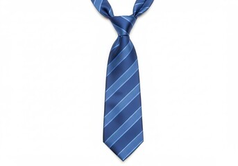 Blue striped necktie on white background, formal wear accessory for men