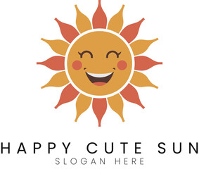 Smiling Cute Sun Cartoon Character Design Illustration red fun logo icon warm kids baby   