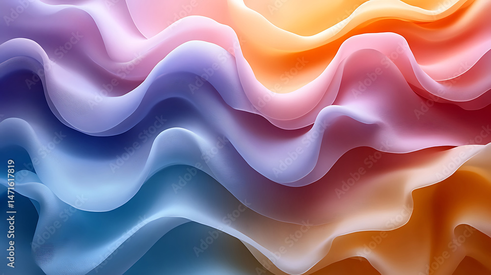 Poster abstract gradient waves of color harmoniously blending smoothly together,representing serenity,flow,
