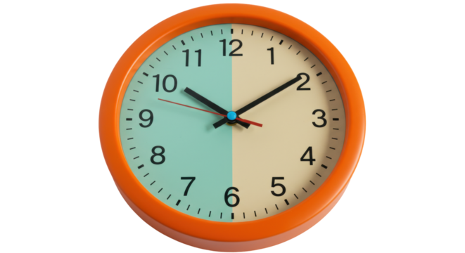 Isolated Wall Clock with Orange Frame
