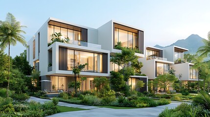 Modern luxury townhouses nestled in tropical gardens