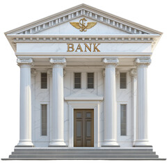 Fototapeta premium Front View of a Classic Bank Building with Ornate Columns and Marble Facade