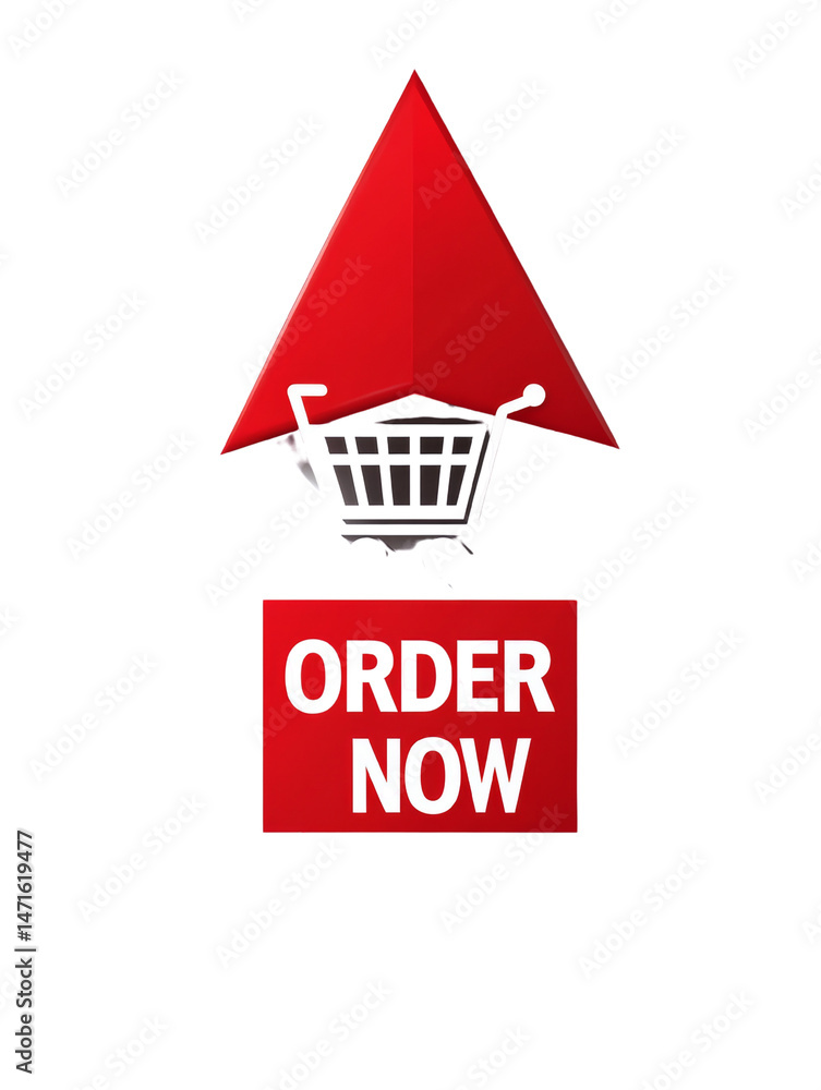 Poster Dynamic Order Now Concept with Shopping Cart Icon and Red Arrow Symbol