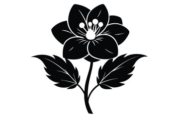 Silhouette of a single black flower with leaves creates a minimalist botanical artwork