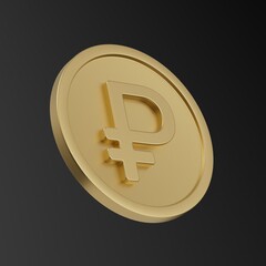 Ruble. Monetary sign Ruble. 3d illustration. Gold coin Ruble. Currency. Finance. Russian money