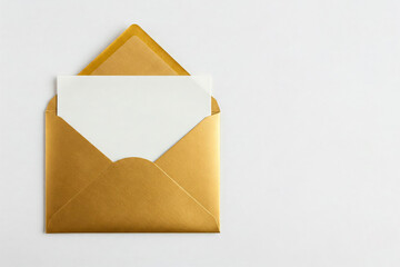 A gold envelope with a white leaf inside. Space for text.